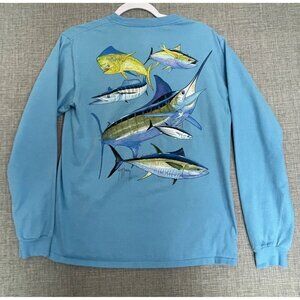 Guy Harvey Long Sleeve Shirt Mens Medium Blue Marlin 2009 Graphic Tee